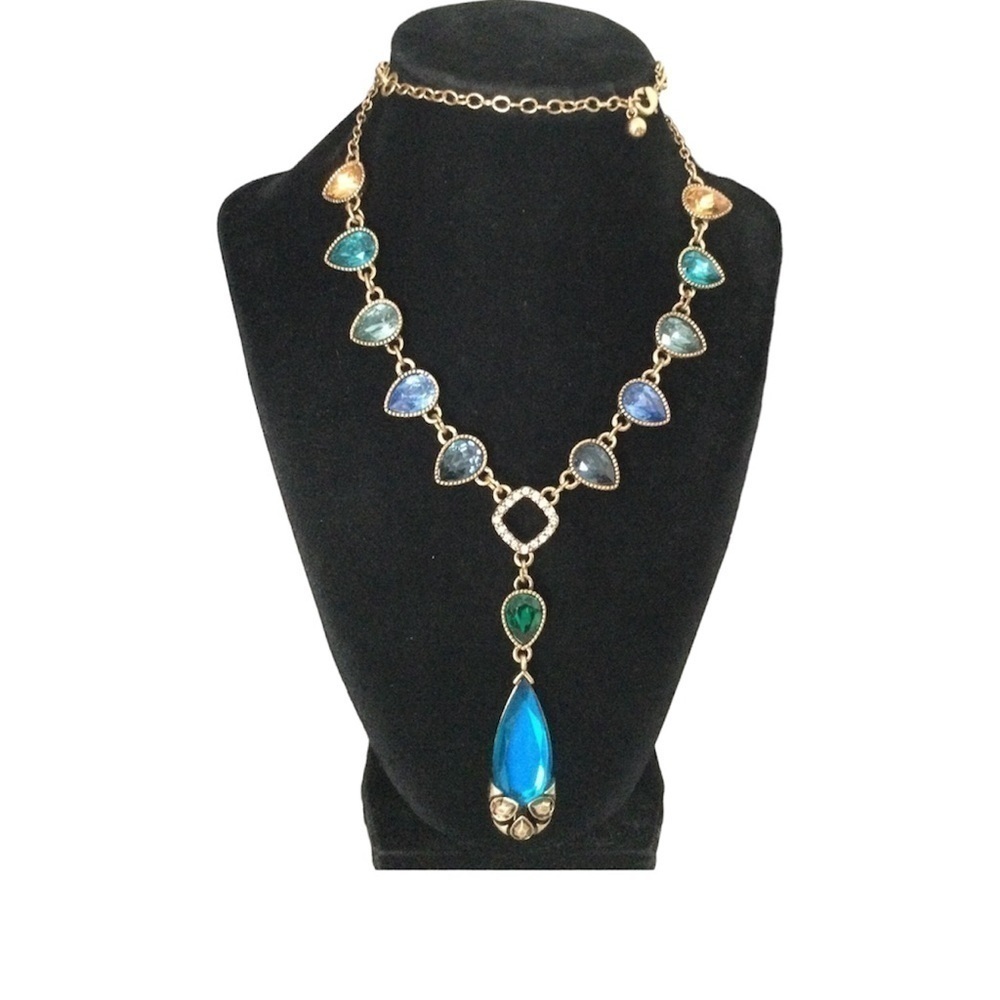 Tear Drop Blue, Yellow, And Green Necklace. Nwot